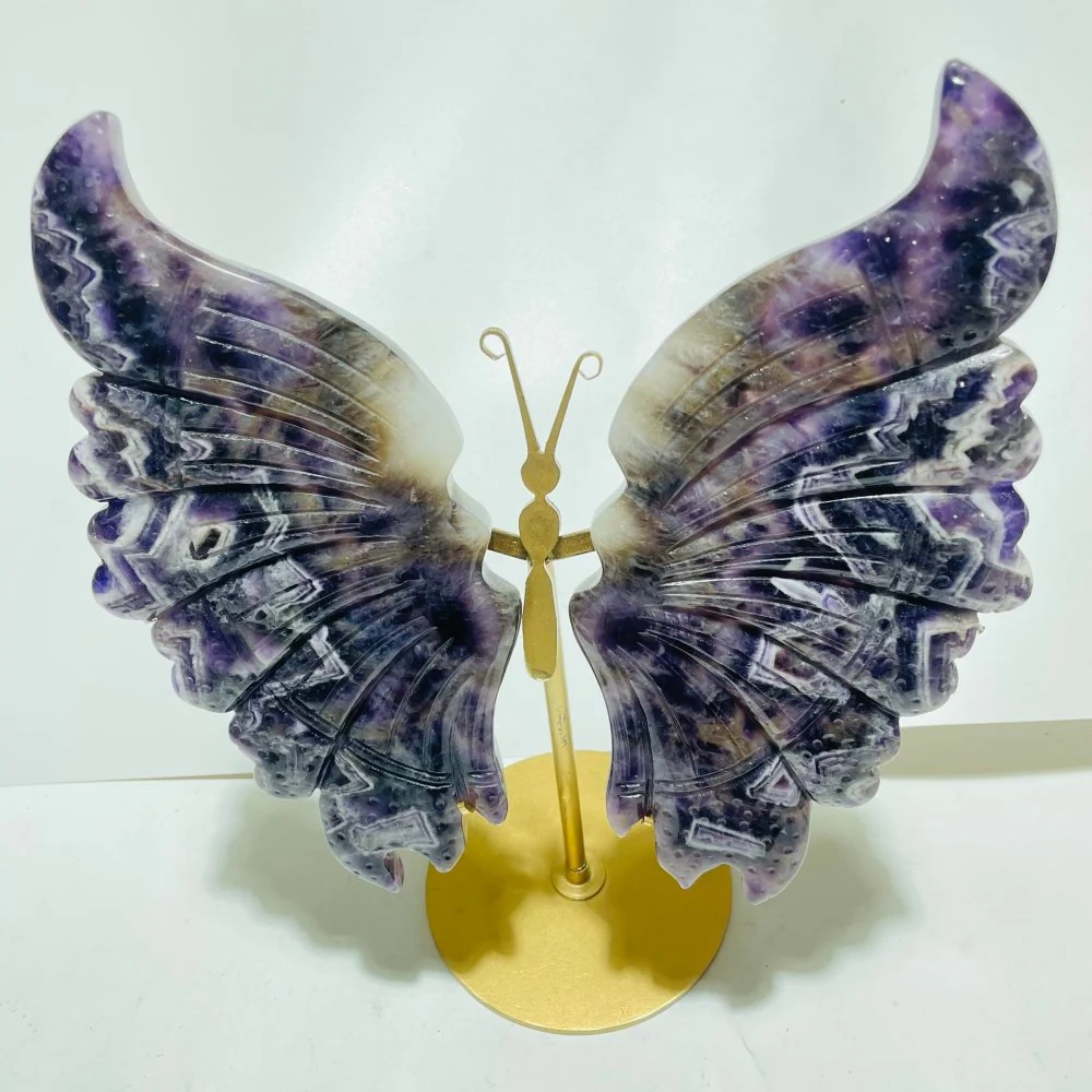 5 Pairs Large High Quality Chevron Amethyst Butterfly Carving With Stand - Image 4