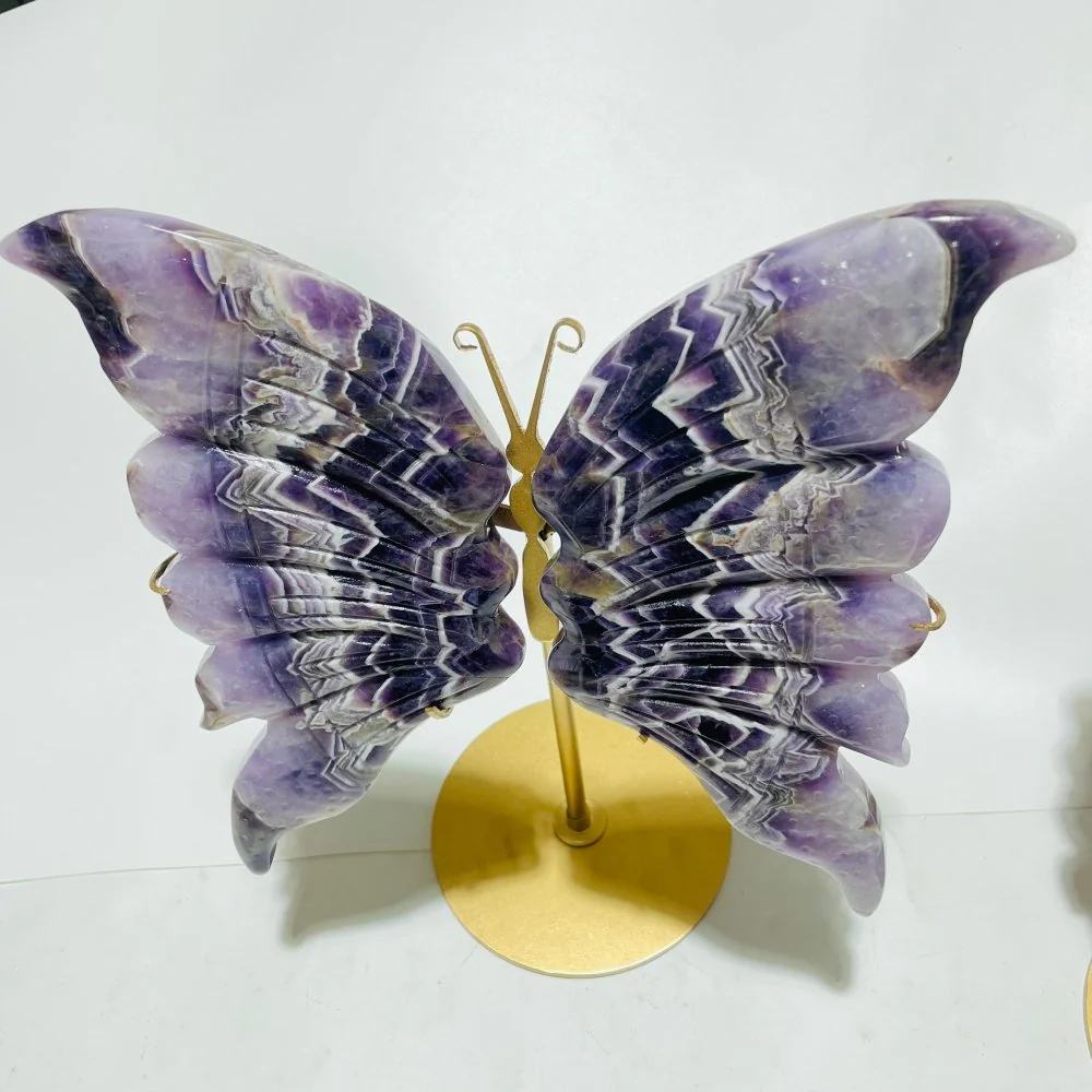 5 Pairs Large High Quality Chevron Amethyst Butterfly Carving With Stand - Image 5
