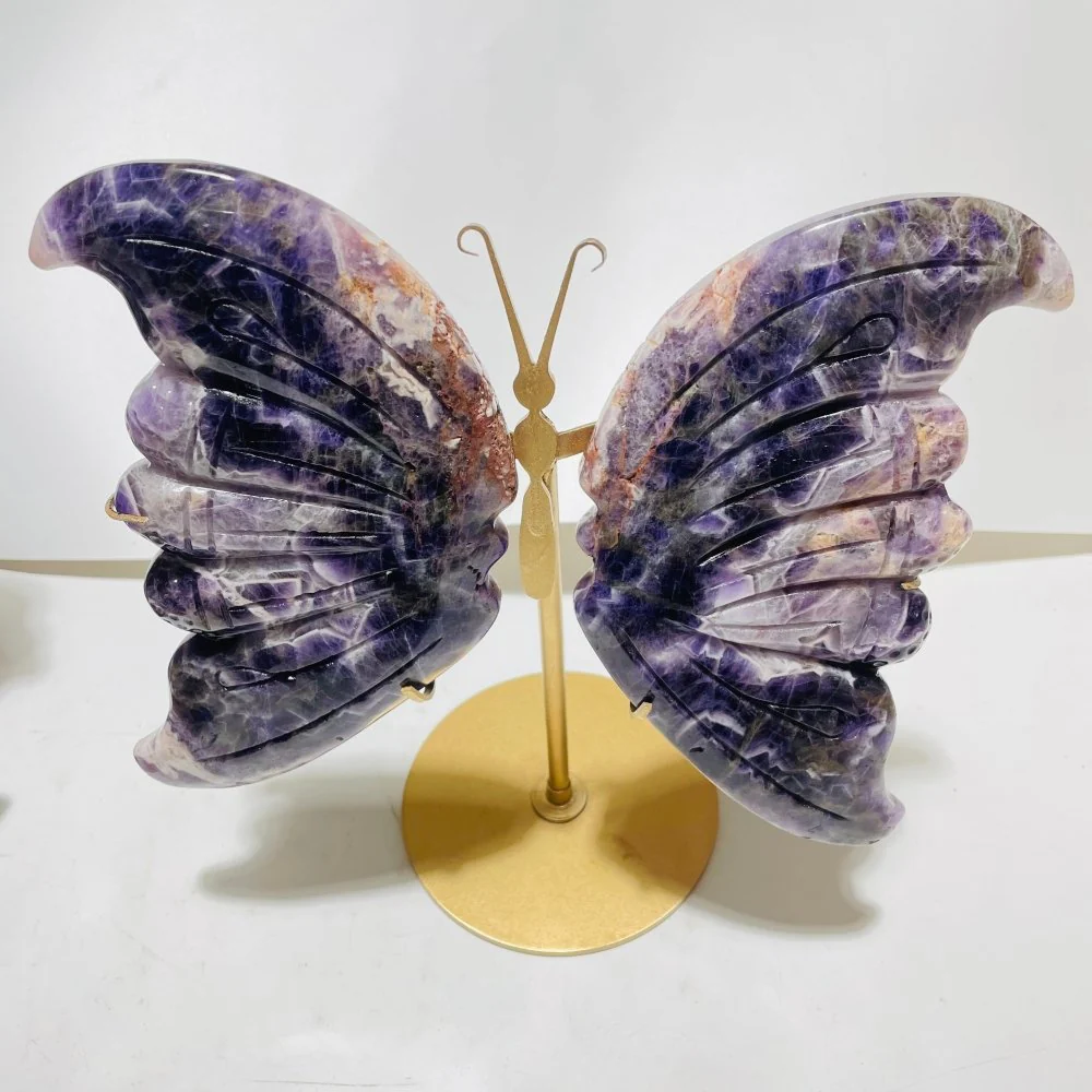 5 Pairs Large High Quality Chevron Amethyst Butterfly Carving With Stand - Image 6