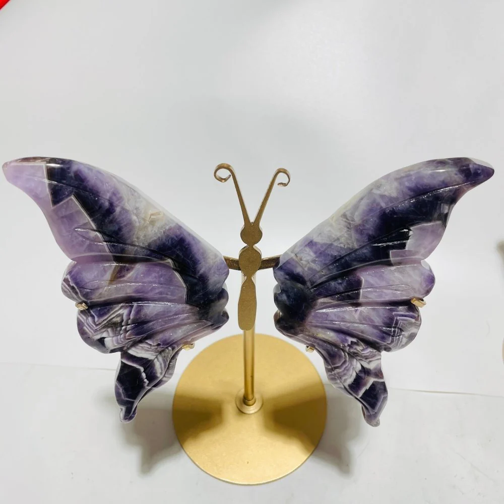 5 Pairs Large High Quality Chevron Amethyst Butterfly Carving With Stand - Image 7