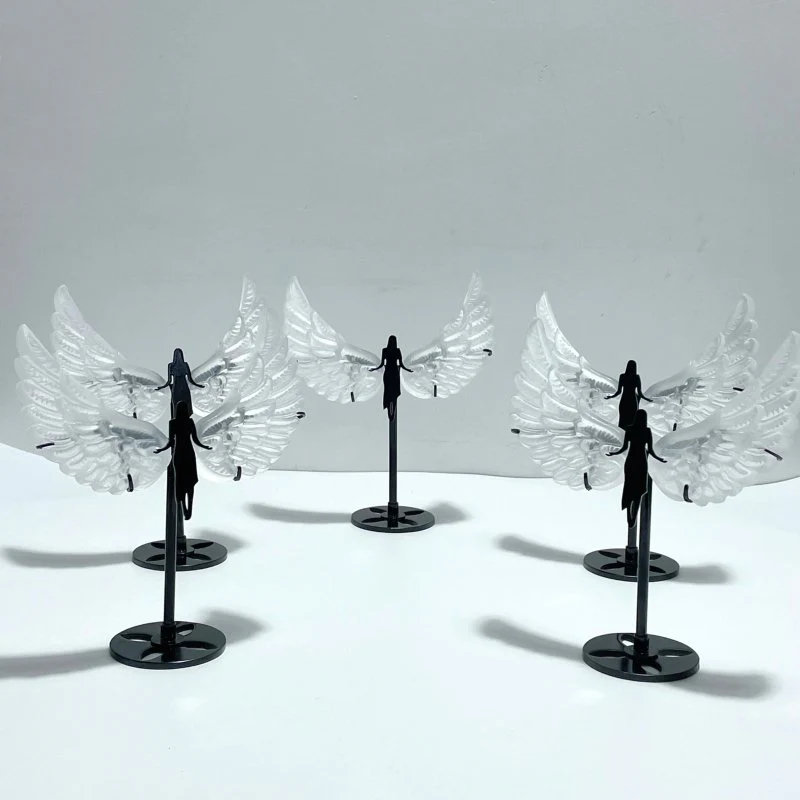 5 Pairs Selenite Angel Wing Carving With Stand