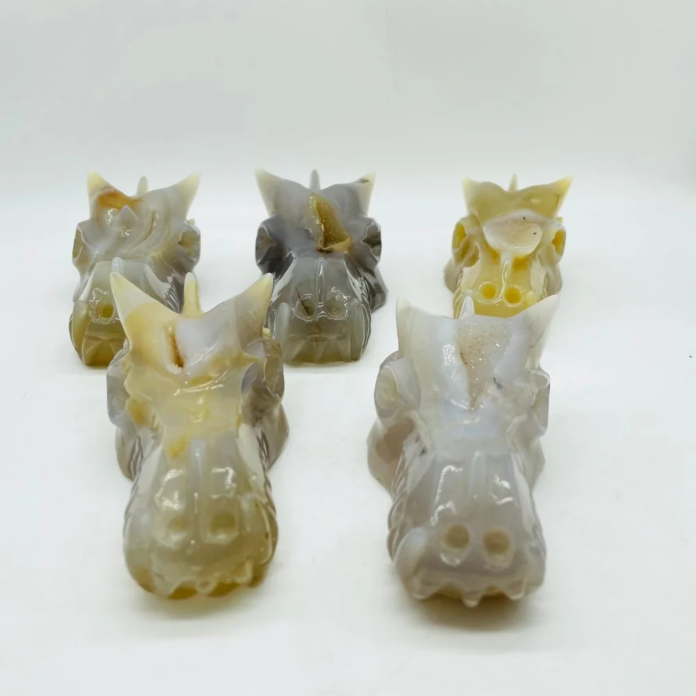 5 Pieces Beautiful Geode Agate Dragon Head Carving - Image 2