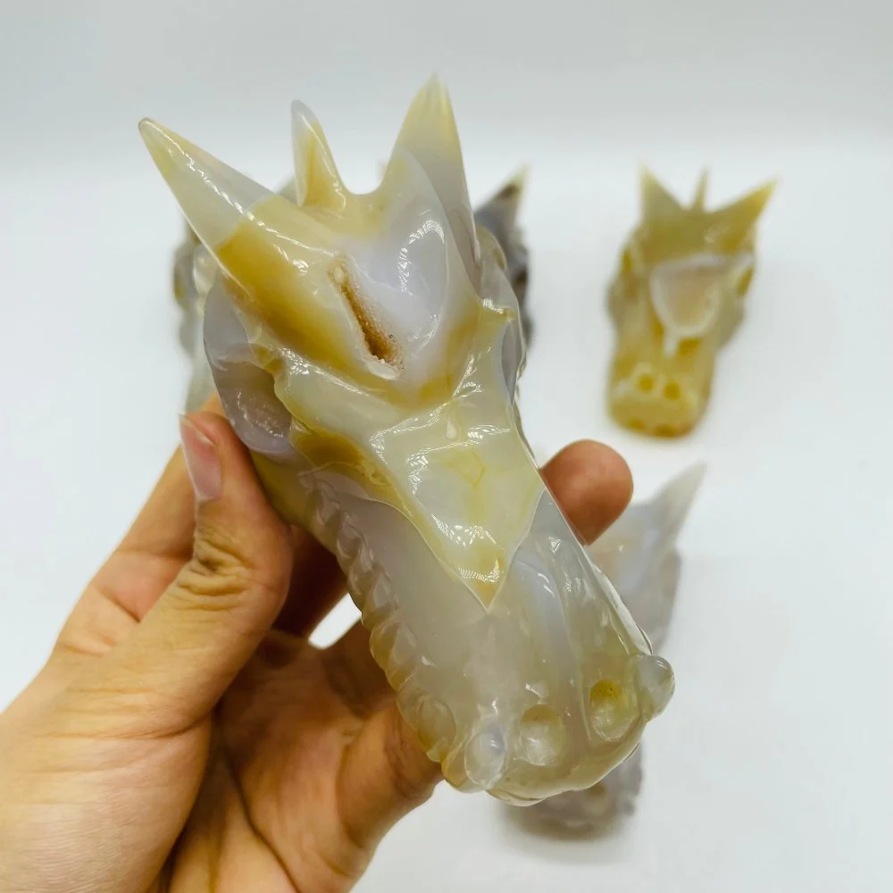 5 Pieces Beautiful Geode Agate Dragon Head Carving - Image 3