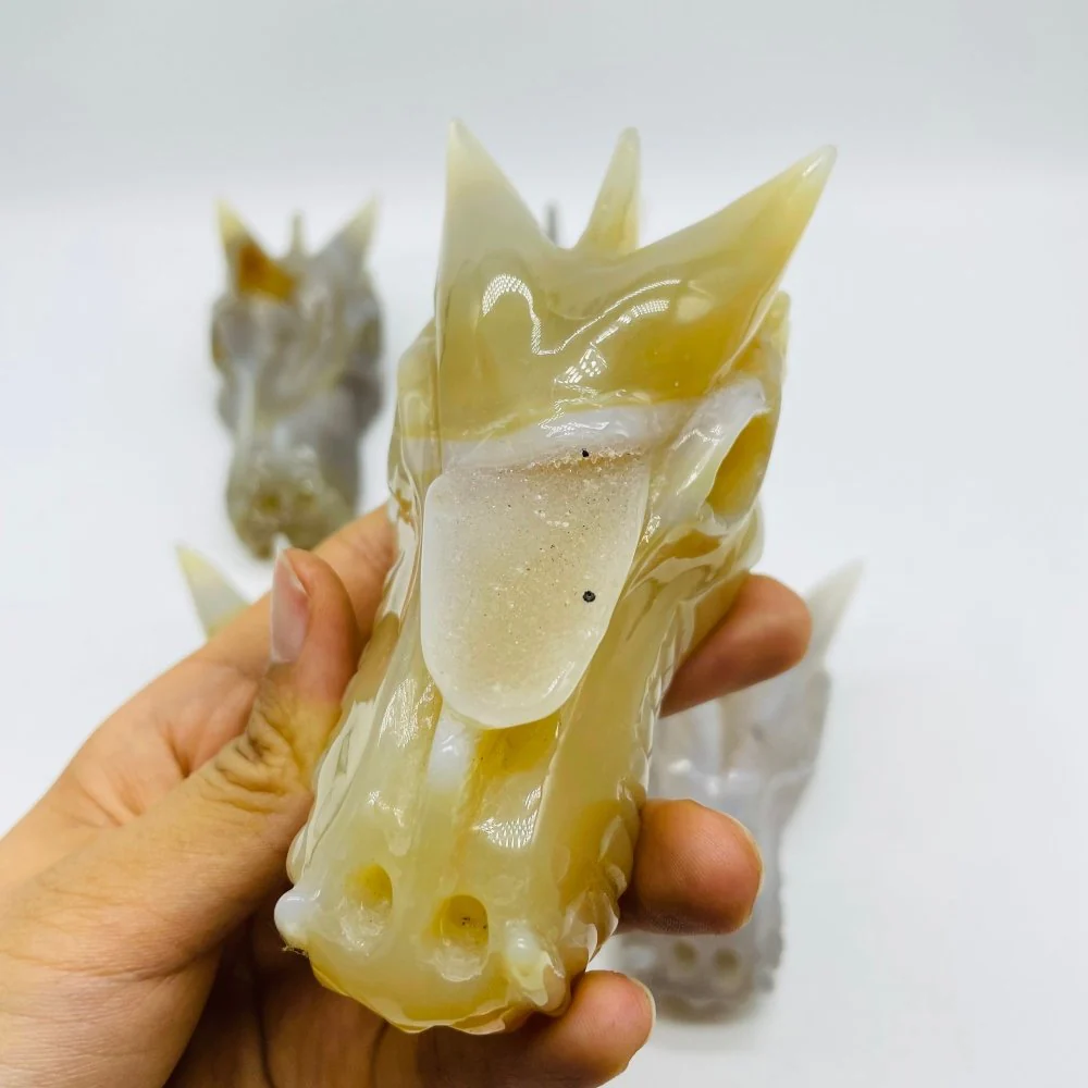 5 Pieces Beautiful Geode Agate Dragon Head Carving - Image 4