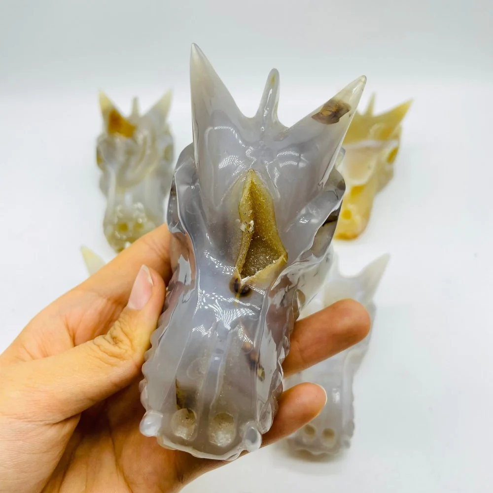 5 Pieces Beautiful Geode Agate Dragon Head Carving - Image 5