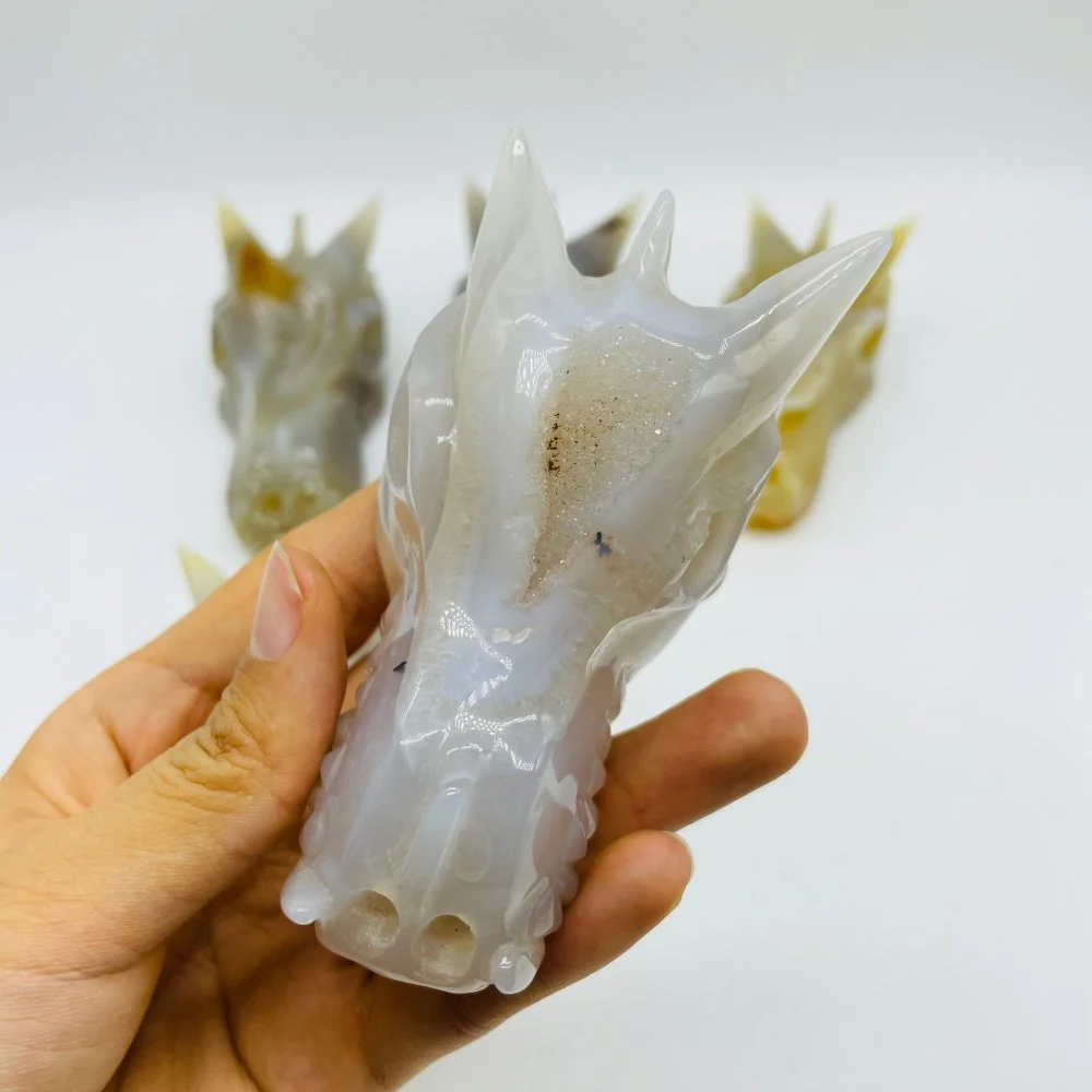 5 Pieces Beautiful Geode Agate Dragon Head Carving - Image 6