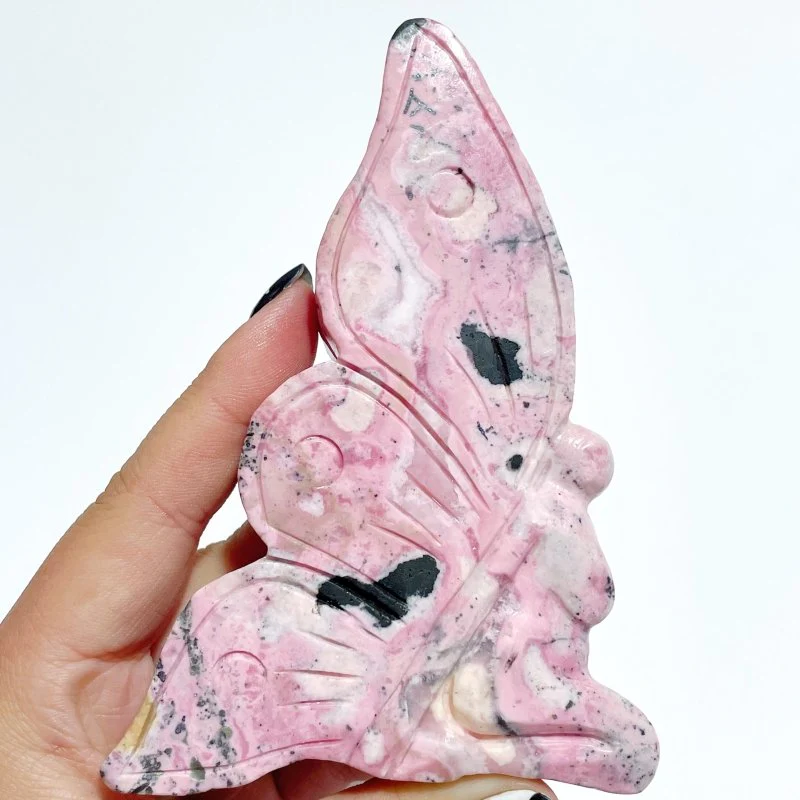 5 Pieces Beautiful Peru Rhodonite Butterfly Fairy Carving - Image 3