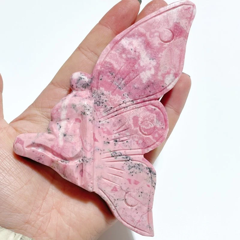 5 Pieces Beautiful Peru Rhodonite Butterfly Fairy Carving - Image 4