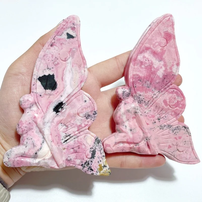 5 Pieces Beautiful Peru Rhodonite Butterfly Fairy Carving - Image 5