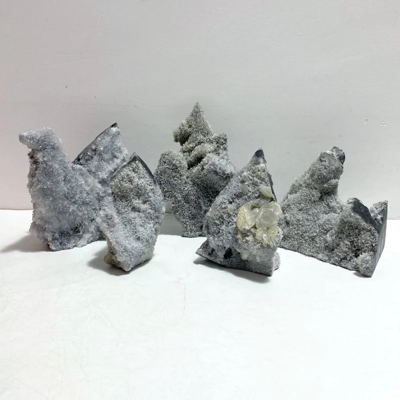 5 Pieces Black Clear Quartz Cluster Raw Side Tower