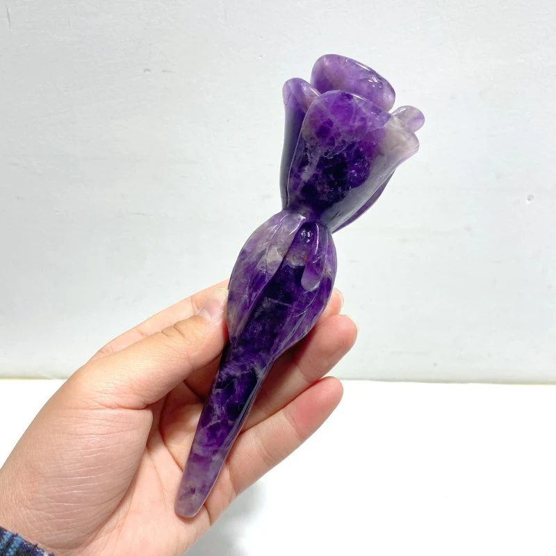 5 Pieces Chevron Amethyst Flower Carving With Stand - Image 2