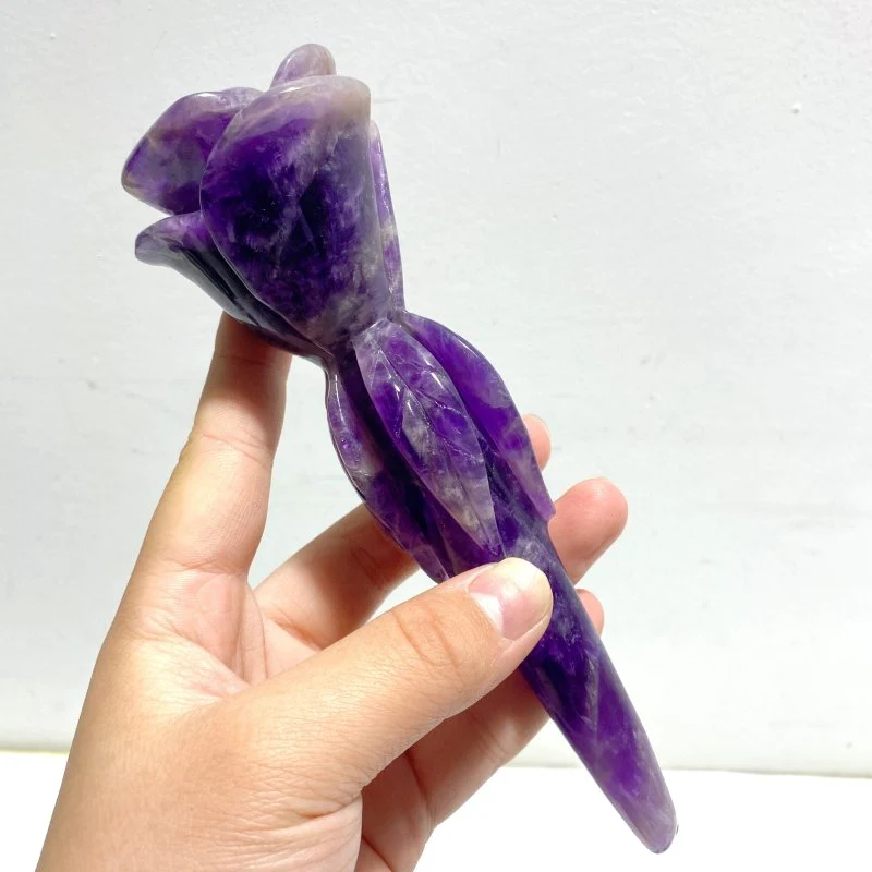 5 Pieces Chevron Amethyst Flower Carving With Stand - Image 3