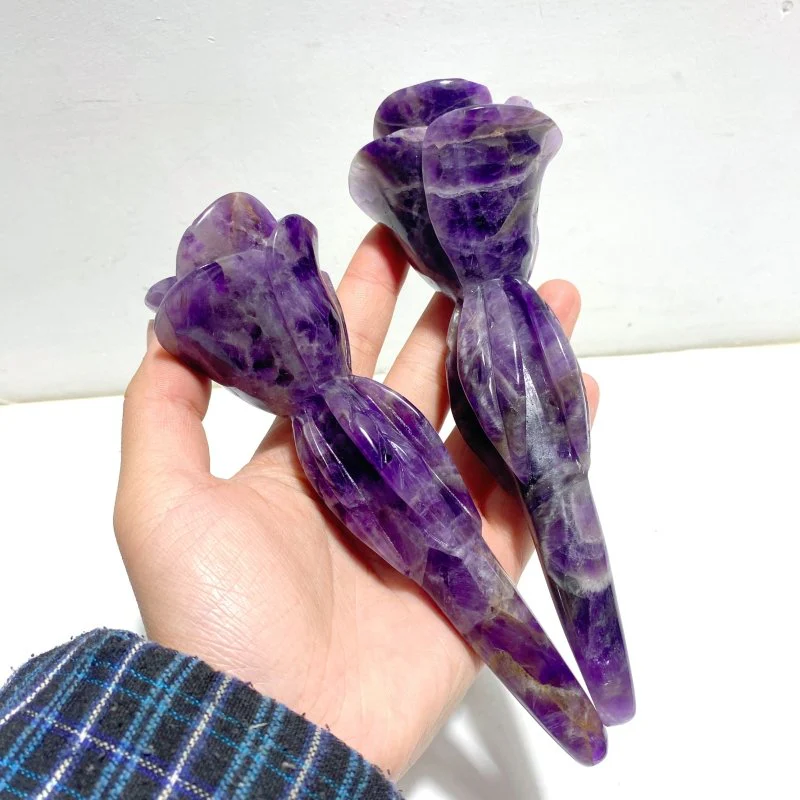 5 Pieces Chevron Amethyst Flower Carving With Stand - Image 4