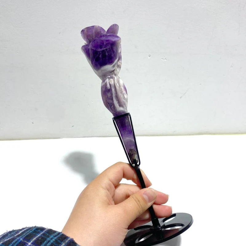 5 Pieces Chevron Amethyst Flower Carving With Stand - Image 5