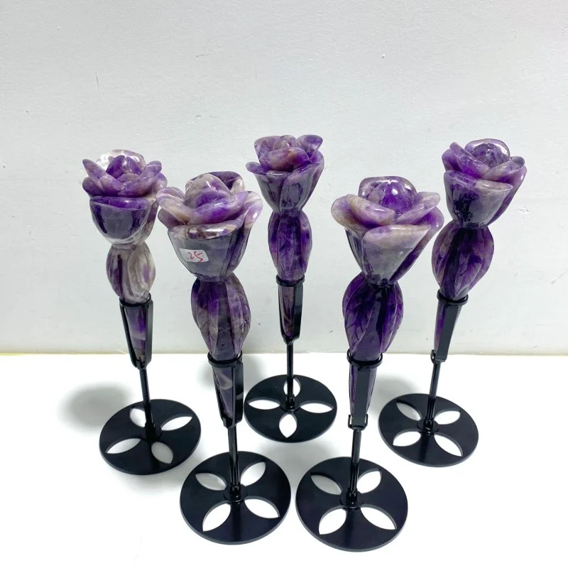 5 Pieces Chevron Amethyst Flower Carving With Stand - Image 7