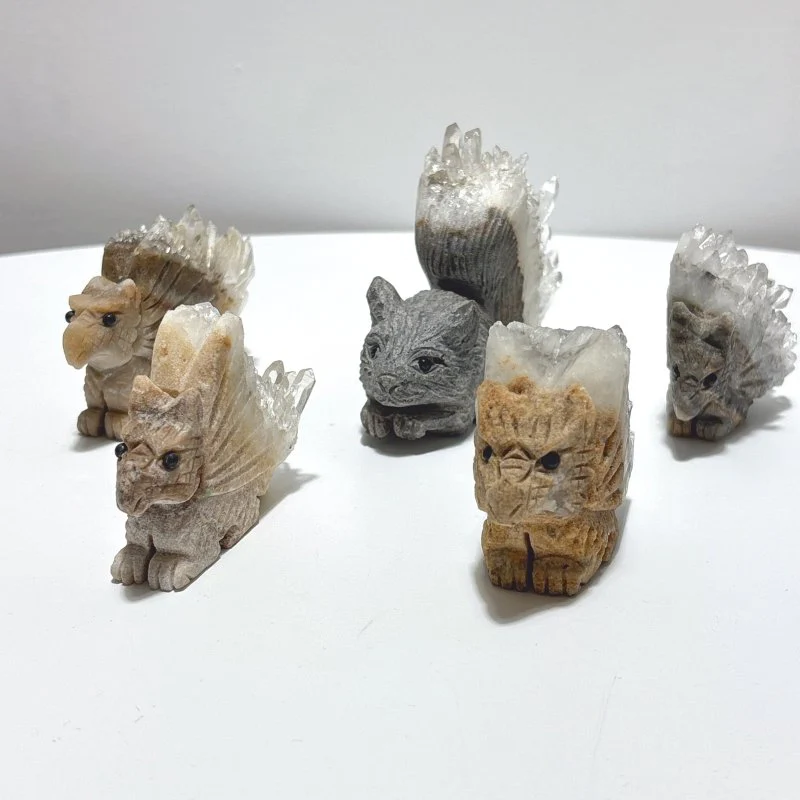 5 Pieces Cute Quartz Cluster Animals Carving