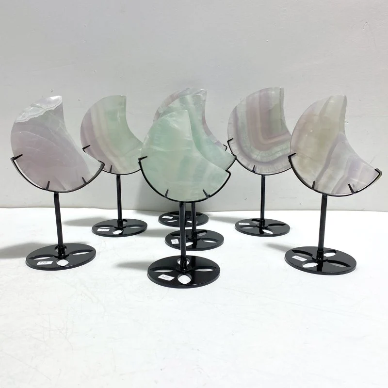 7 Pieces Fluorite Moon Carving With Stand