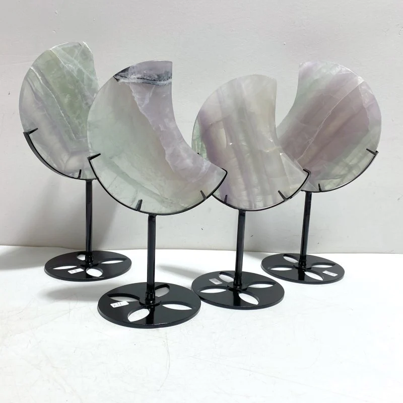 4 Pieces Fluorite Moon Carving With Stand
