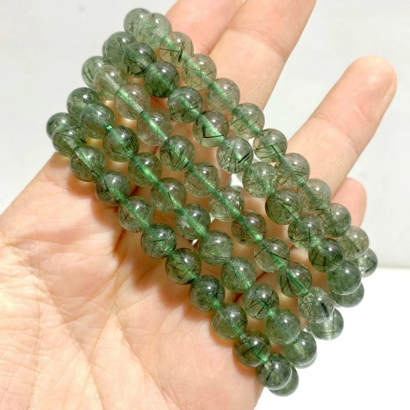 5 Pieces High Quality Green Rutile Quartz Bracelets