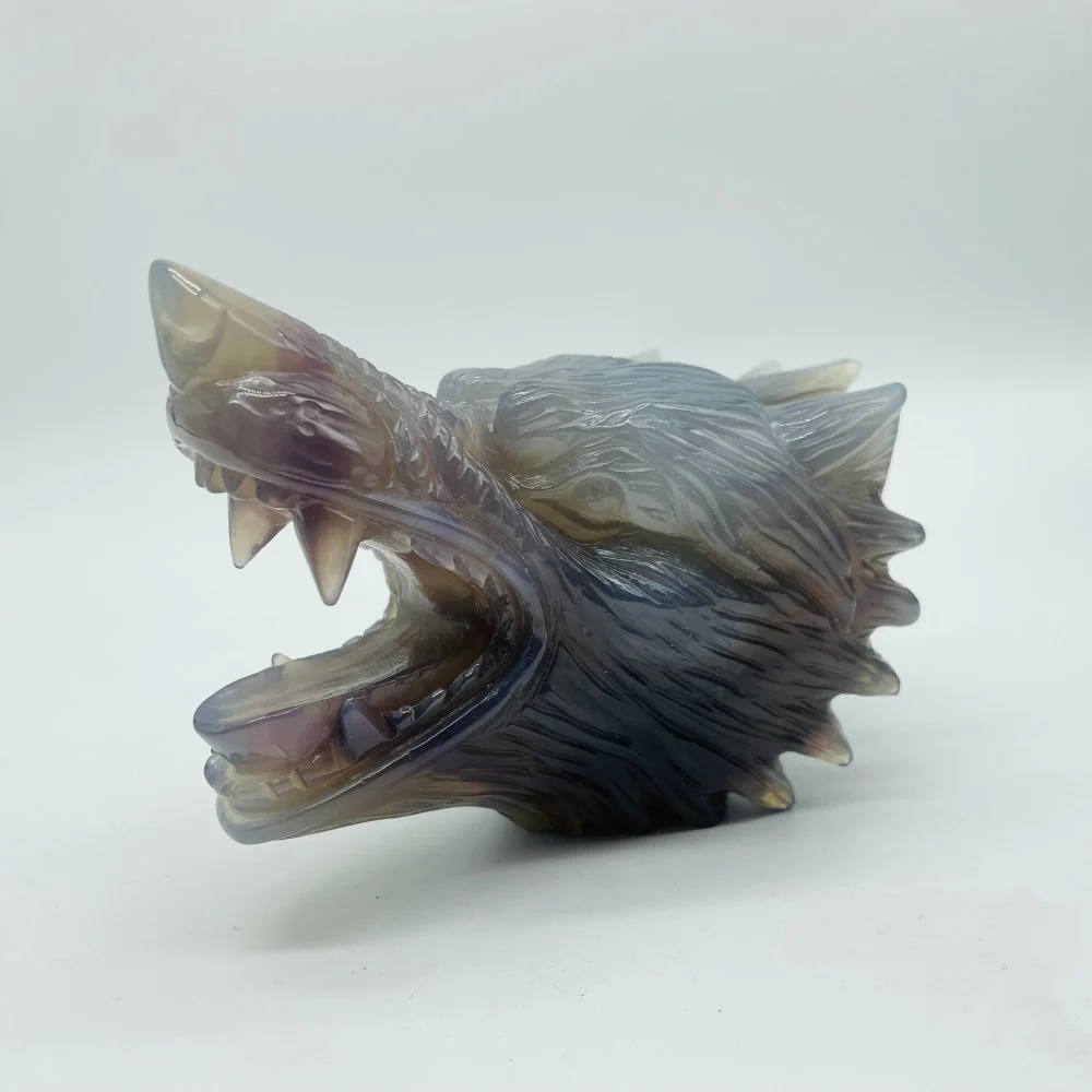 5 Pieces High Quality Geode Agate Wolf Head Carving - Image 6