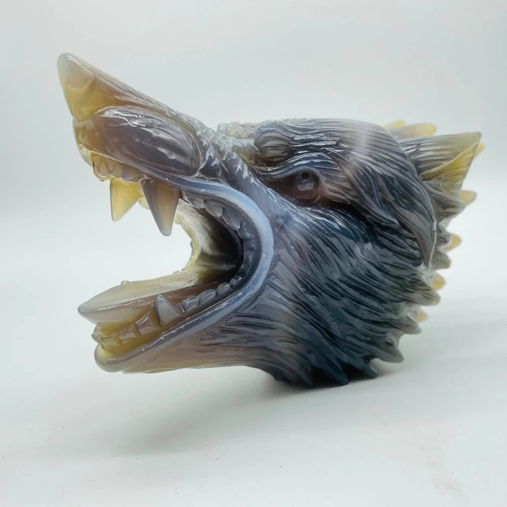 5 Pieces High Quality Geode Agate Wolf Head Carving - Image 7