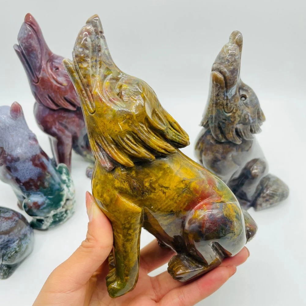 5 Pieces High Quality Ocean Jasper Wolf Carving - Image 4