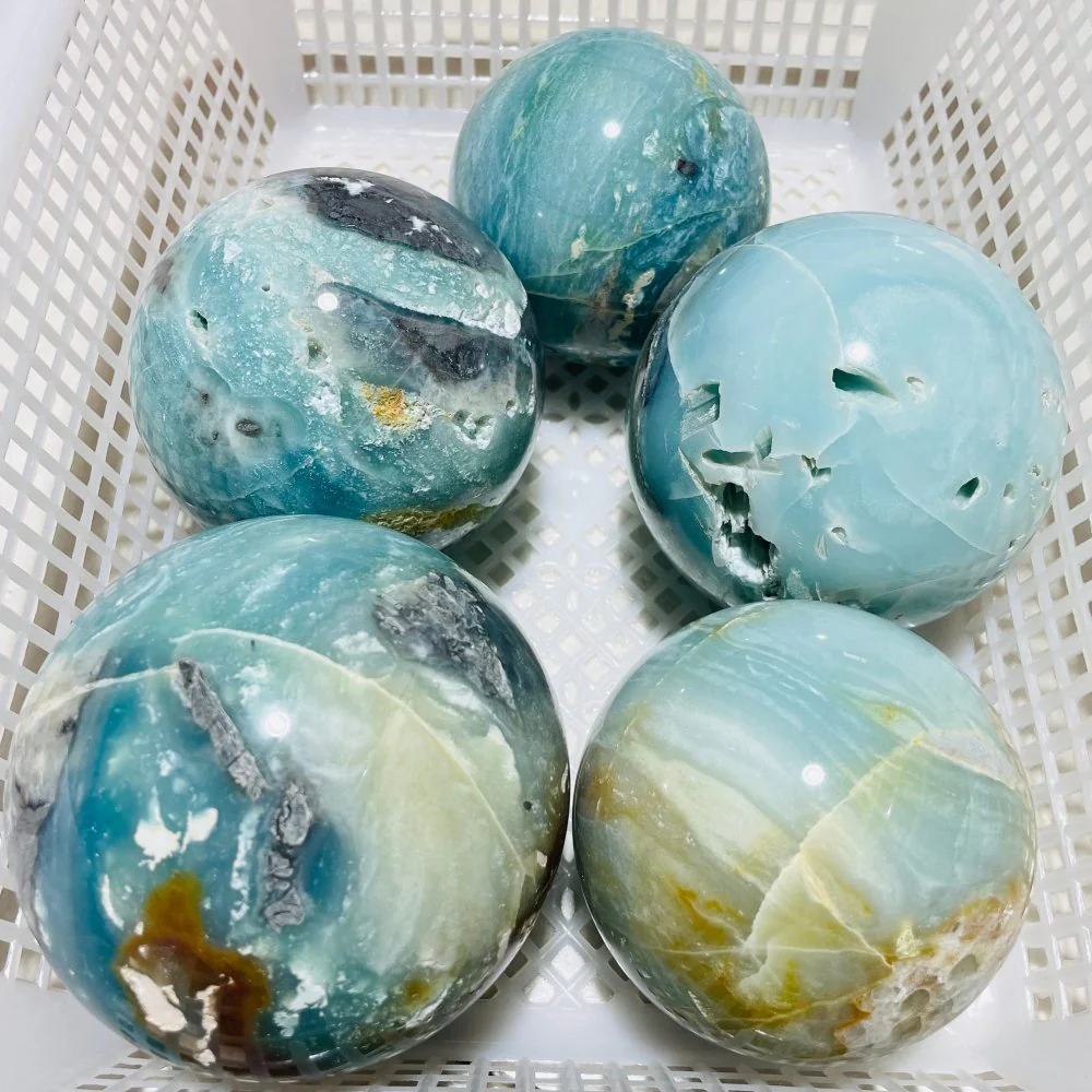 5 Pieces Large Blue Caribbean Calcite Spheres - Image 2