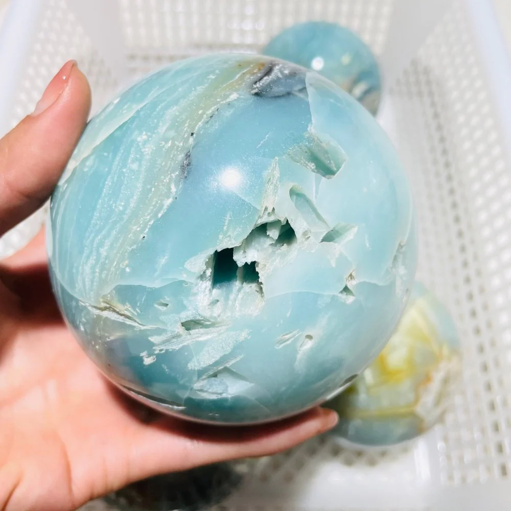 5 Pieces Large Blue Caribbean Calcite Spheres - Image 5