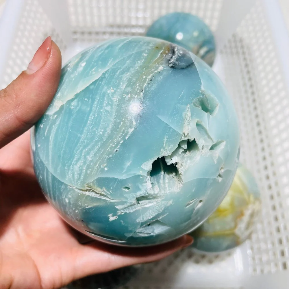5 Pieces Large Blue Caribbean Calcite Spheres - Image 6