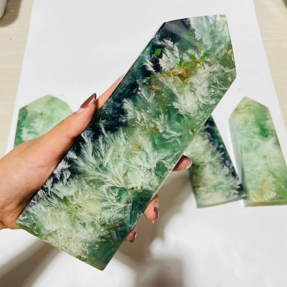 5 Pieces Large Feather Fluorite Four-Sided Tower Points - Image 3
