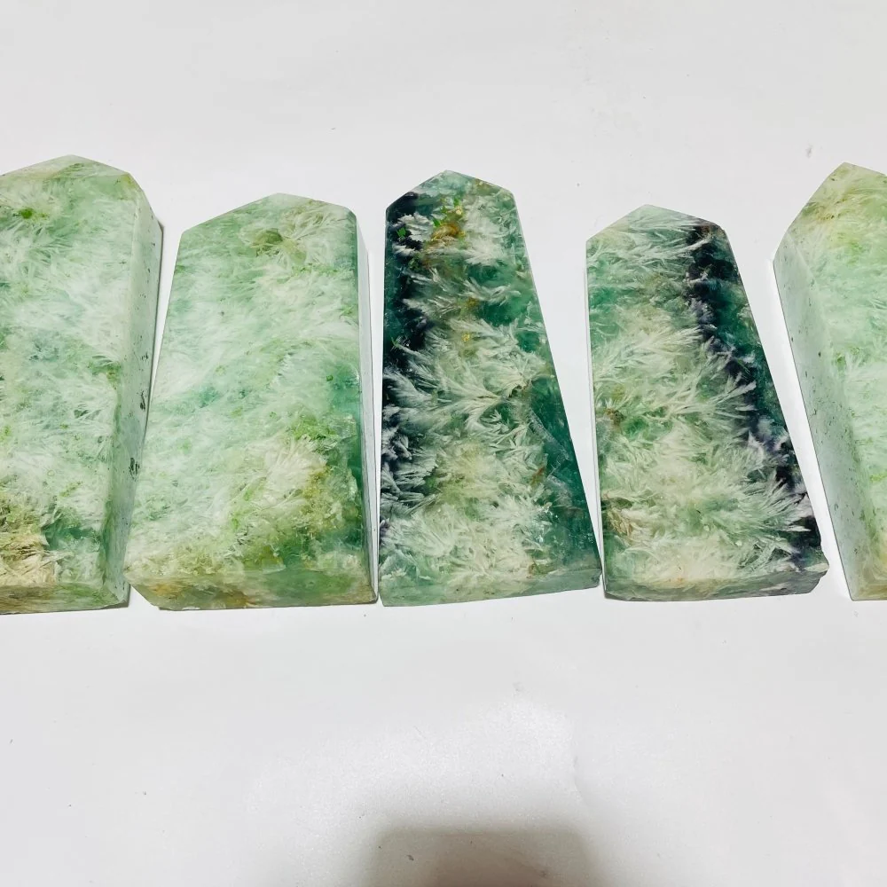 5 Pieces Large Feather Fluorite Four-Sided Tower Points - Image 4