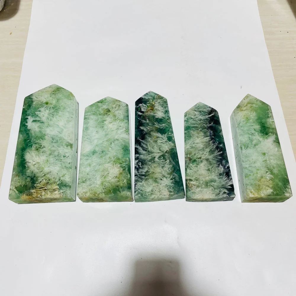 5 Pieces Large Feather Fluorite Four-Sided Tower Points - Image 5