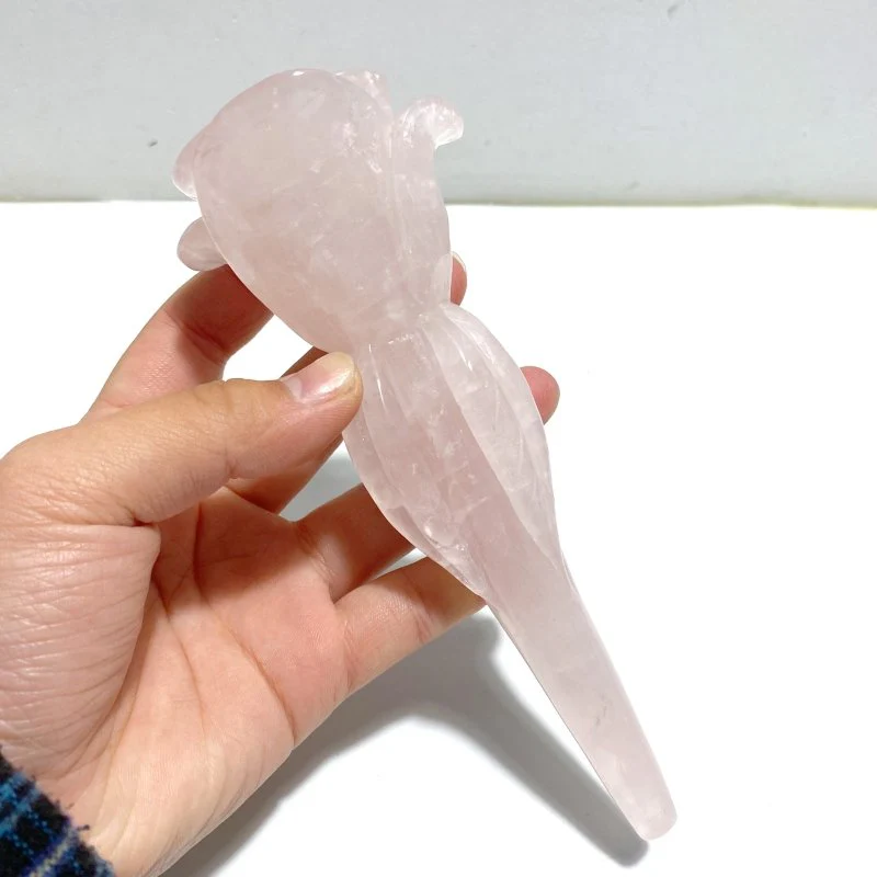 5 Pieces Rose Quartz Chevron Amethyst Flower Carving With Stand - Image 2