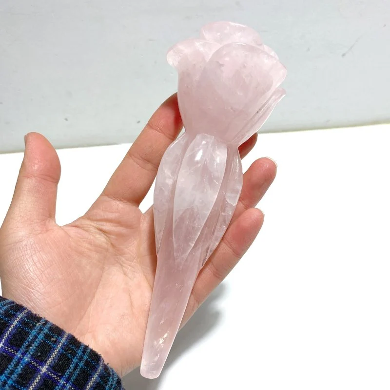 5 Pieces Rose Quartz Chevron Amethyst Flower Carving With Stand - Image 2