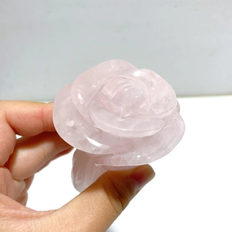 5 Pieces Rose Quartz Chevron Amethyst Flower Carving With Stand - Image 5