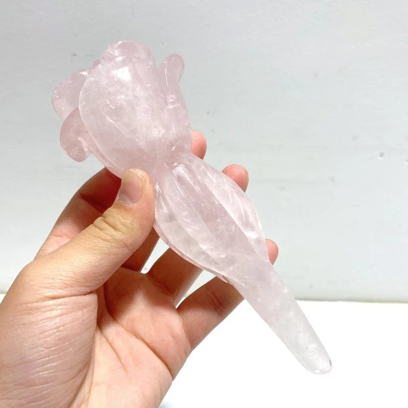 5 Pieces Rose Quartz Flower Carving With Stand - Image 2