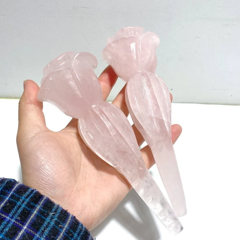 5 Pieces Rose Quartz Flower Carving With Stand - Image 3