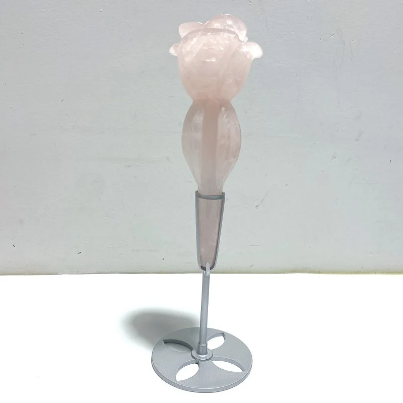 5 Pieces Rose Quartz Flower Carving With Stand - Image 4