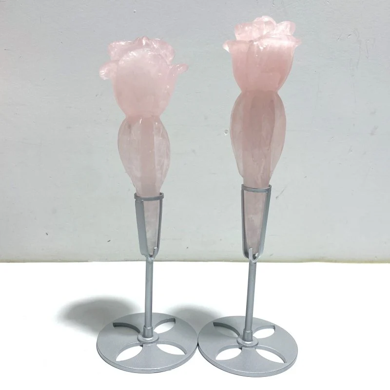 5 Pieces Rose Quartz Flower Carving With Stand - Image 5