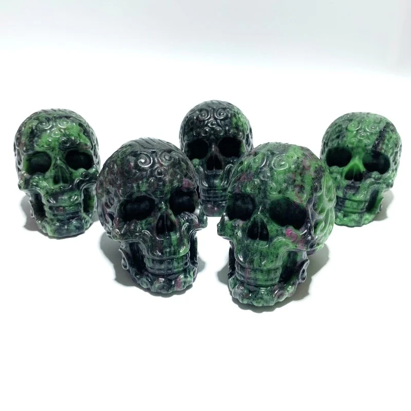 5 Pieces Ruby Zoisite Skull Carving