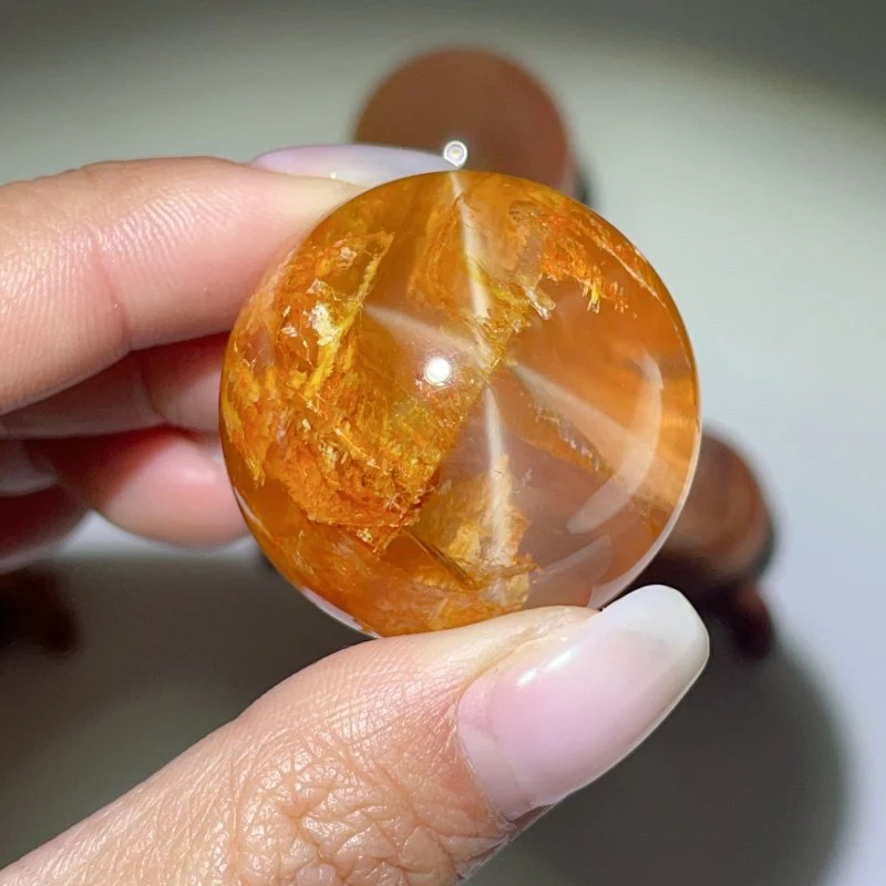 4 Pieces Six Star Line Rose Quartz Rabbit Hair Rutile Spheres(Crack)