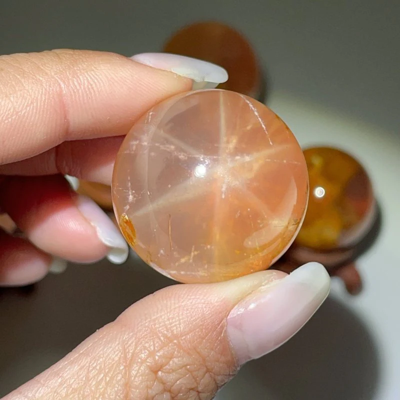4 Pieces Six Star Line Rose Quartz Rabbit Hair Rutile Spheres(Crack) - Image 2