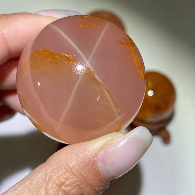 4 Pieces Six Star Line Rose Quartz Rabbit Hair Rutile Spheres(Crack) - Image 3