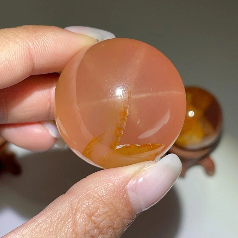 4 Pieces Six Star Line Rose Quartz Rabbit Hair Rutile Spheres(Crack) - Image 4