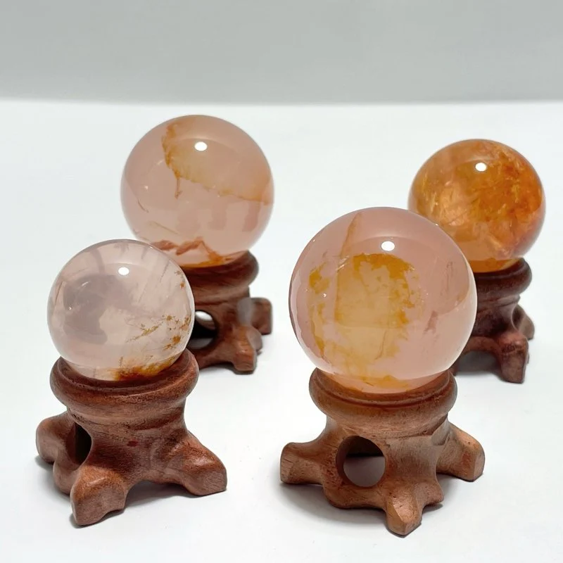 4 Pieces Six Star Line Rose Quartz Rabbit Hair Rutile Spheres(Crack) - Image 6