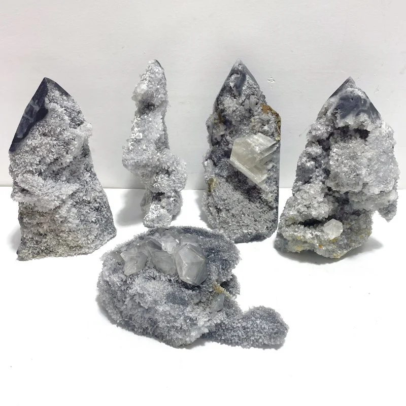 5 Pieces Black Clear Quartz Cluster Raw Side Tower