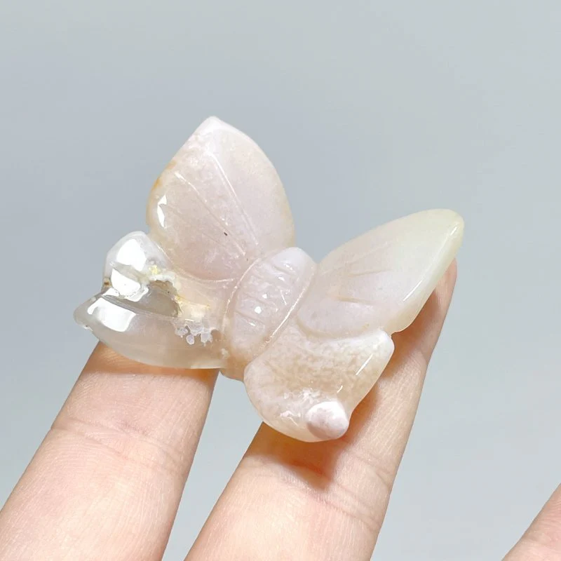 3D Butterfly Carving Wholesale Rose Quartz Sakura Flower Agate - Image 2