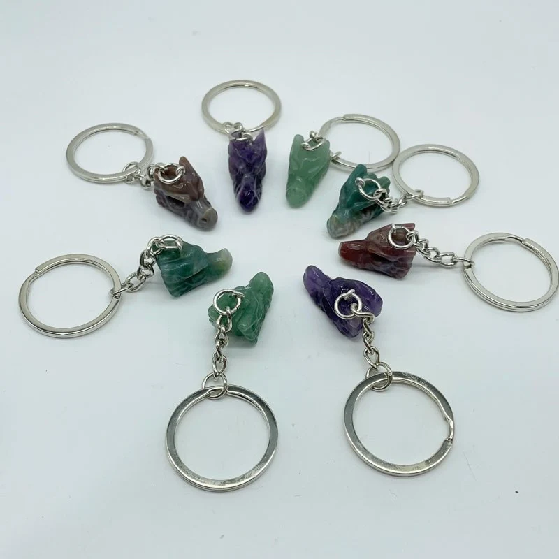 4 Types Dragon Head Crystal Keychain Carving Wholesale Green Aventurine Ocean Jasper