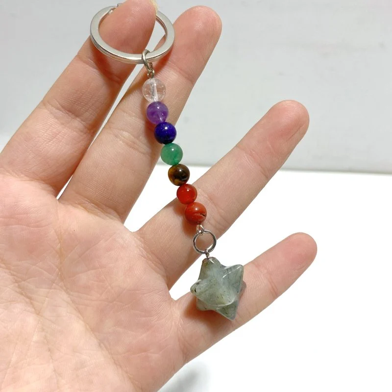 5 Types Mini 7 Chakra Beads Merkaba Keychain Wholesale Clear Quartz Tiger Eye - Image 2