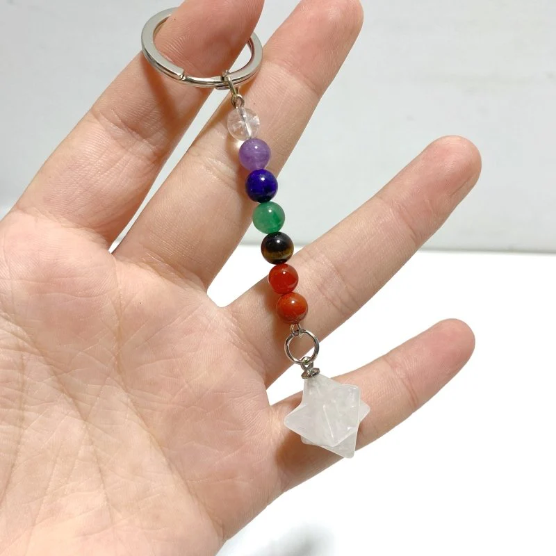5 Types Mini 7 Chakra Beads Merkaba Keychain Wholesale Clear Quartz Tiger Eye - Image 3